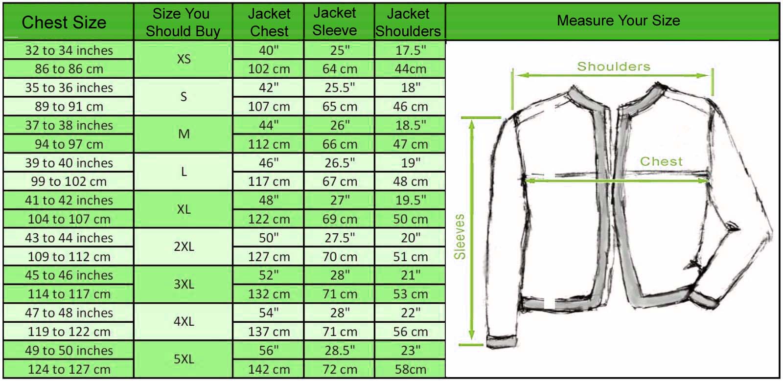 Size Chart - Flesh Jacket