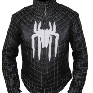 Die Amazing Spiderman White Logo Lederjacke mit gepolstert