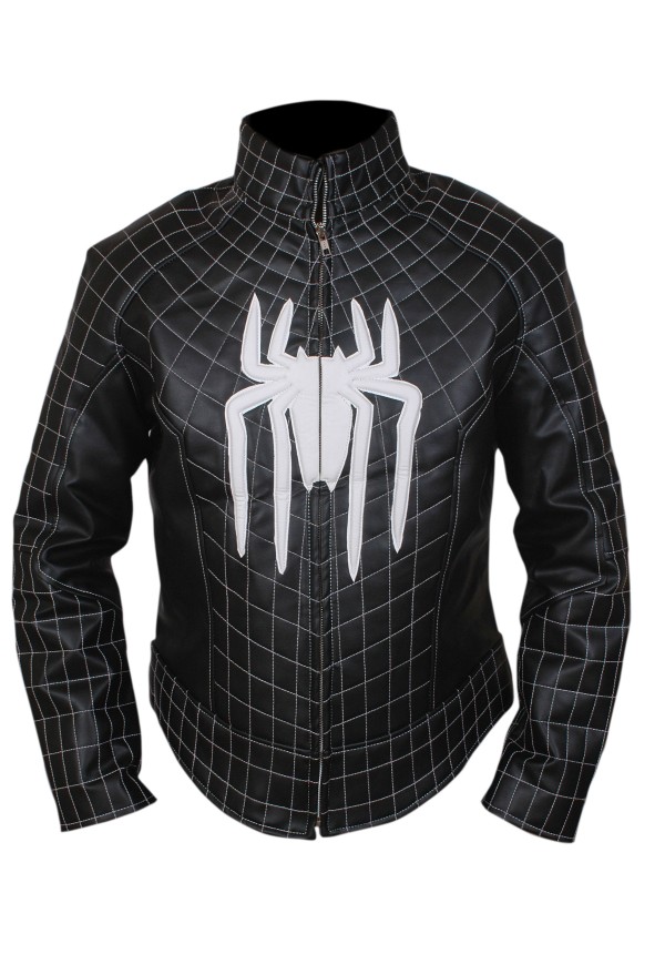The Amazing Spiderman White Logo Leather Jacket With Padded