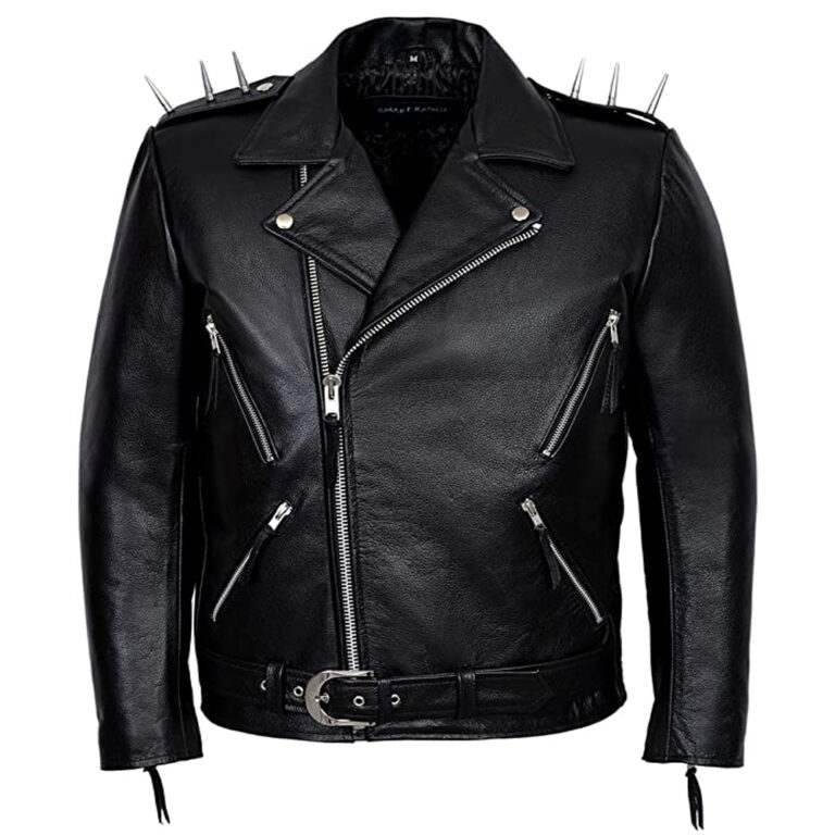 Ghost Rider Jacket - Black Metal Spikes Motorcycle Leather Jacket